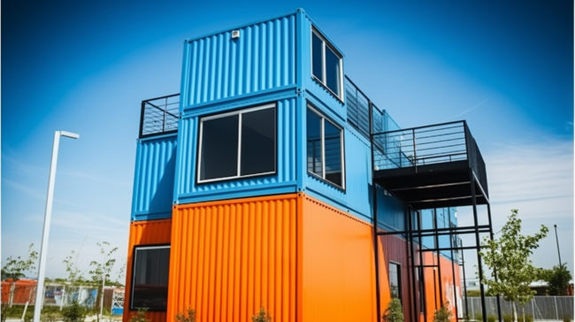 a close up of a building with a staircase and a balcony. generat